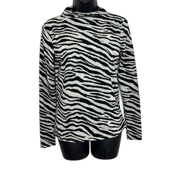 Beachlunchlounge Zebra Print Mock Neck Long Sleeve Top Black Gray Size XSMALL - Picture 1 of 9